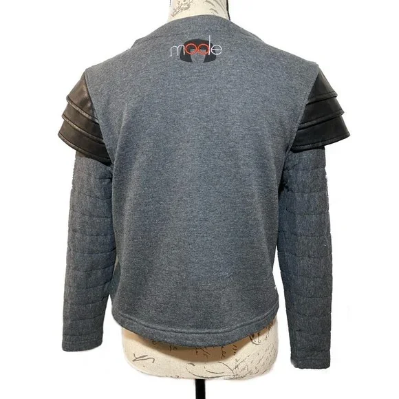 Disney Edna Mode Embroidered Faux Leather Sleeve Pullover Sweater Size XS Gray - Picture 2 of 12